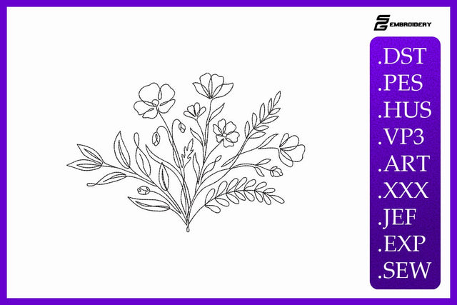 Minimalist Wildflower Bouquet Botanical Line Art Embroidery Design Embroidery/Applique DESIGNS sg embroidery 