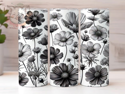 Minimalist Wildflower Tumbler Wrap, Black and White Floral Tumbler, 20oz Sublimation Tumbler, Hand Drawn Flower Tumbler, Minimalist Floral Design, Botanical Line Art Tumbler Sublimation Lara' s Designs 