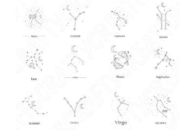 Minimalist Zodiac Constellation Png Bundle, Astrology Line Art Designs, Celestial Star Sign Clipart, Modern Boho Zodiac Png Horoscope Symbol SVG TiffsCraftyCreations 