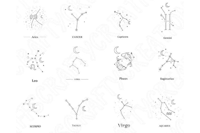 Minimalist Zodiac Constellation Png Bundle, Astrology Line Art Designs, Celestial Star Sign Clipart, Modern Boho Zodiac Png Horoscope Symbol SVG TiffsCraftyCreations 