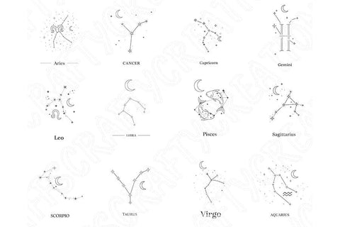 Minimalist Zodiac Constellation Png Bundle, Astrology Line Art Designs, Celestial Star Sign Clipart, Modern Boho Zodiac Png Horoscope Symbol SVG TiffsCraftyCreations 