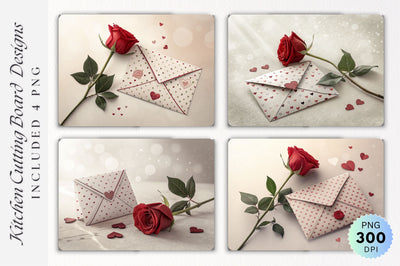 Minimalistic Love with Roses and Heart Envelope Cutting Board Sublimation Regulrcrative 