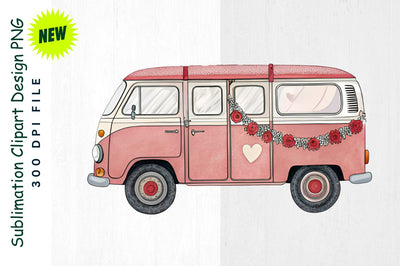 Minivan with Heart Garlands Sublimation Clipart Sublimation Regulrcrative 