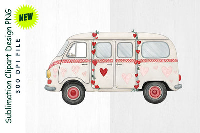 Minivan with Heart Garlands Sublimation Clipart Sublimation Regulrcrative 