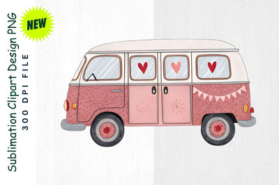 Minivan with Heart Garlands Sublimation Clipart Sublimation Regulrcrative 