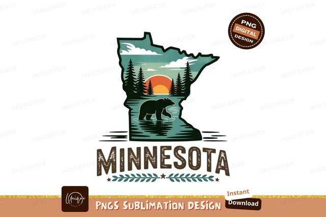 Minnesota State Map Bear And Sunset Sublimation Designangry 