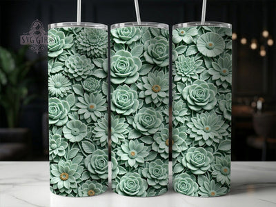 Mint Carved Flowers 20oz Tumbler, Mint carved flowers, Floral tumbler wrap, 20oz skinny tumbler, Carved flower print, Sublimation tumbler wrap, Mint floral pattern Sublimation SvggirlplusArt 
