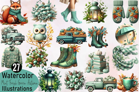 Mint Fresh Green Autumn Clipart Bundle Sublimation SVGArt 
