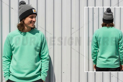 Mint green crew neck sweatshirt with pockets Mock Up Photo Designangry 