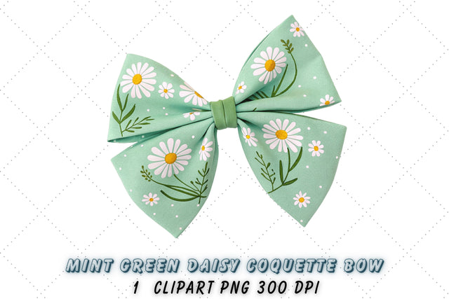 Mint Green Daisy Coquette Bow Clipart, mint green bow, coquette bow clipart, spring floral bow, daisy flower bow, digital bow design, mint floral bow, fresh coquette bow, spring daisy clipart, floral bow design, green daisy bow Sublimation FloridPrintables 