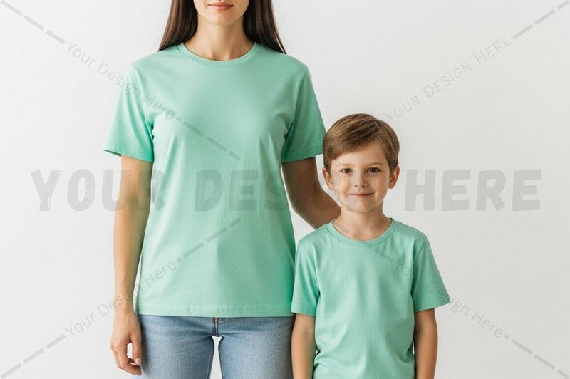 Mint green t-shirt for adult and child Mock Up Photo Regulrcrative 