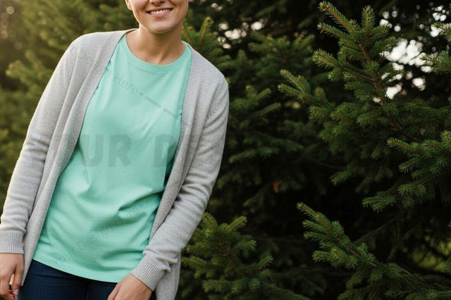 Mint green t-shirt with gray cardigan Mock Up Photo Designangry 
