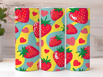 Mint Strawberry Love Tumbler, Harvest of Love Pattern, Romantic Fruit Design, 20Oz Sublimation Wrap, Fresh Strawberry Art, Minty Berry Texture, Tumbler Sublimation Sublimation Lara' s Designs 