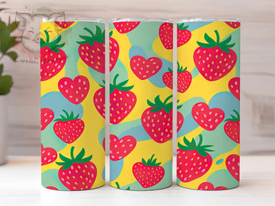Mint Strawberry Love Tumbler, Harvest of Love Pattern, Romantic Fruit Design, 20Oz Sublimation Wrap, Fresh Strawberry Art, Minty Berry Texture, Tumbler Sublimation Sublimation Lara' s Designs 