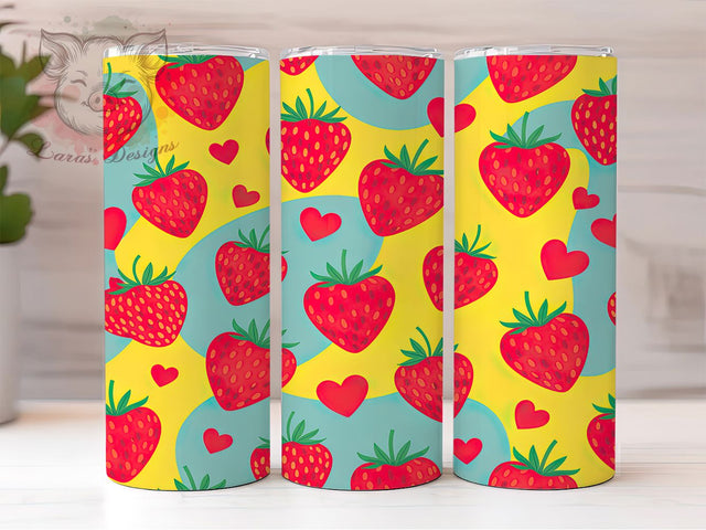 Mint Strawberry Love Tumbler, Harvest of Love Pattern, Romantic Fruit Design, 20Oz Sublimation Wrap, Fresh Strawberry Art, Minty Berry Texture, Tumbler Sublimation Sublimation Lara' s Designs 