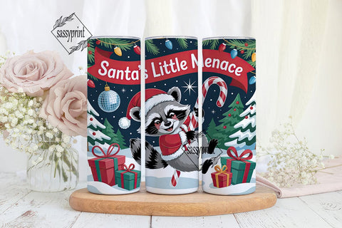 Mischievous Raccoon Santa 20oz Tumbler Sublimation sassyprint 