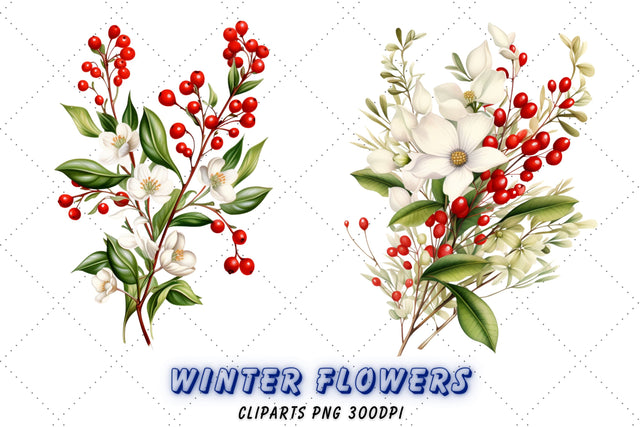 Misletoe Clipart, Holly and Berries Clipart Watercolor Graphics Decor PNG Floral, Commercial Card Sublimation FloridPrintables 
