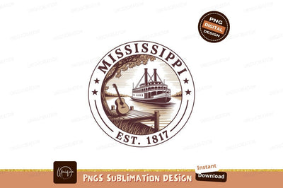 Mississippi steamboat river dock guitar image Sublimation Designangry 