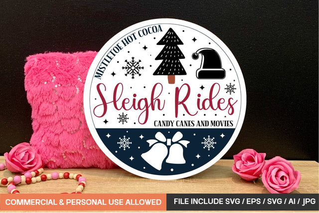 Mistletoe Hot Cocoa Sleigh Rides Candy Canes And Movies Round Sign Bundle/ farmhouse porch sign design,SVGs,Quotes and Sayings,Food & Drink,On Sale, Print & Cut SVG designmaster24 