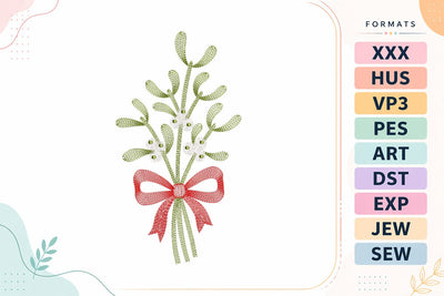Mistletoe Sprig with Red Bow Christmas Embroidery Design Embroidery/Applique DESIGNS sg embroidery 