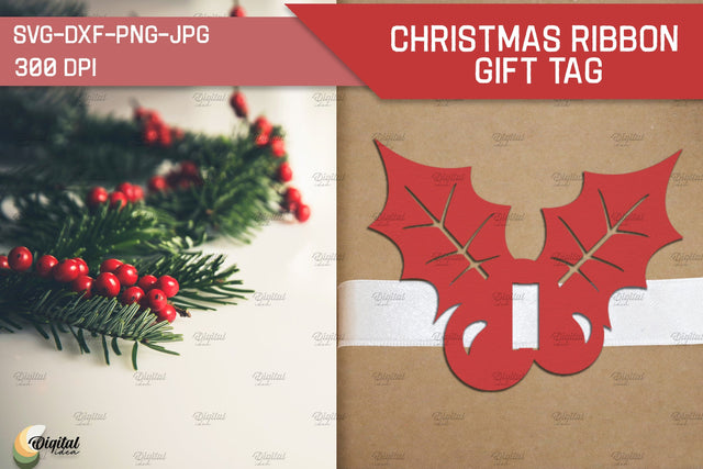 Mistletoe SVG. Christmas Ribbon Gift Tag Paper Cut 3D Paper Evgenyia Guschina 