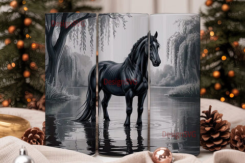Misty Black Horse 20oz Tumbler Wrap Sublimation DesignSVG 