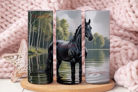 Misty Black Horse 20oz Tumbler Wrap Sublimation DesignSVG 