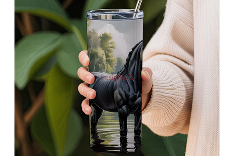 Misty Black Horse 20oz Tumbler Wrap Sublimation DesignSVG 