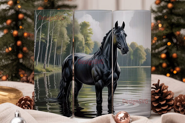 Misty Black Horse 20oz Tumbler Wrap Sublimation DesignSVG 