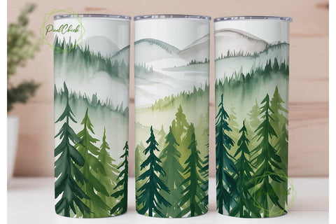 Misty Forest Mountain 20oz Tumbler Wrap Sublimation PixelChick 