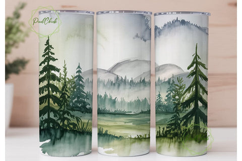 Misty Forest Mountain 20oz Tumbler Wrap Sublimation PixelChick 