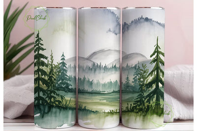Misty Forest Mountain 20oz Tumbler Wrap Sublimation PixelChick 
