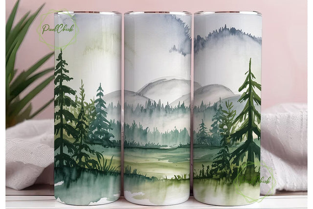 Misty Forest Mountain 20oz Tumbler Wrap Sublimation PixelChick 