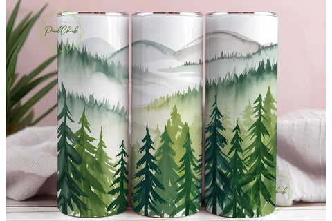 Misty Forest Mountain 20oz Tumbler Wrap Sublimation PixelChick 