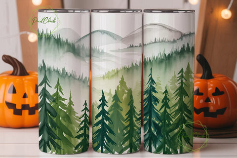 Misty Forest Mountain 20oz Tumbler Wrap Sublimation PixelChick 
