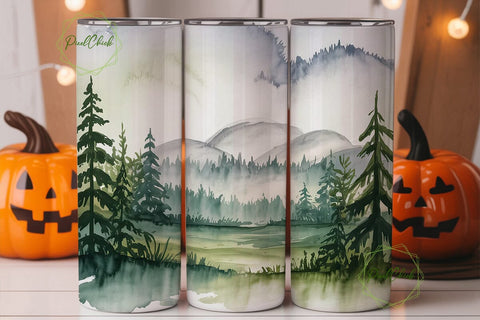 Misty Forest Mountain 20oz Tumbler Wrap Sublimation PixelChick 