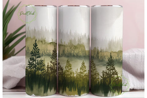Misty Forest Pine Tree 20oz Tumbler Wrap Sublimation PixelChick 