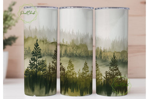 Misty Forest Pine Tree 20oz Tumbler Wrap Sublimation PixelChick 