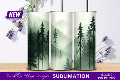 Misty Forest Pine Trees Mountain Scenery Tumbler Png Sublimation Regulrcrative 