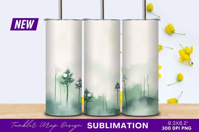 Misty Green Forest Landscape With Cityscape Silhouette Sublimation Regulrcrative 