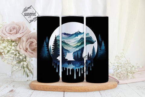Misty Mountain Bear 20oz Tumbler Wrap Sublimation sassyprint 