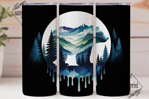 Misty Mountain Bear 20oz Tumbler Wrap Sublimation sassyprint 