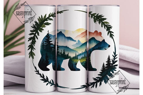 Misty Mountain Bear 20oz Tumbler Wrap Sublimation sassyprint 