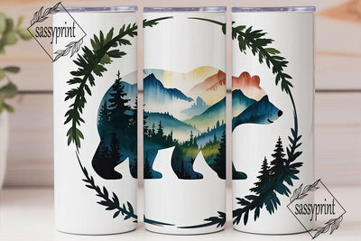 Misty Mountain Bear 20oz Tumbler Wrap Sublimation sassyprint 