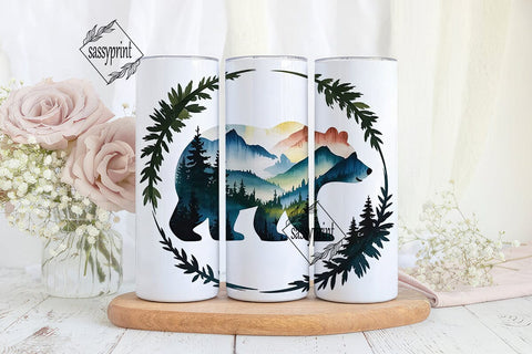 Misty Mountain Bear 20oz Tumbler Wrap Sublimation sassyprint 