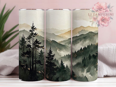 Misty Mountain Forest Ink Wash Art 20oz Tumbler, Misty Mountain, Forest Landscape, Ink Wash Painting, 20oz Tumbler Wrap, Sublimation Design, Zen Nature, Digital Download Sublimation Li Zamperini 