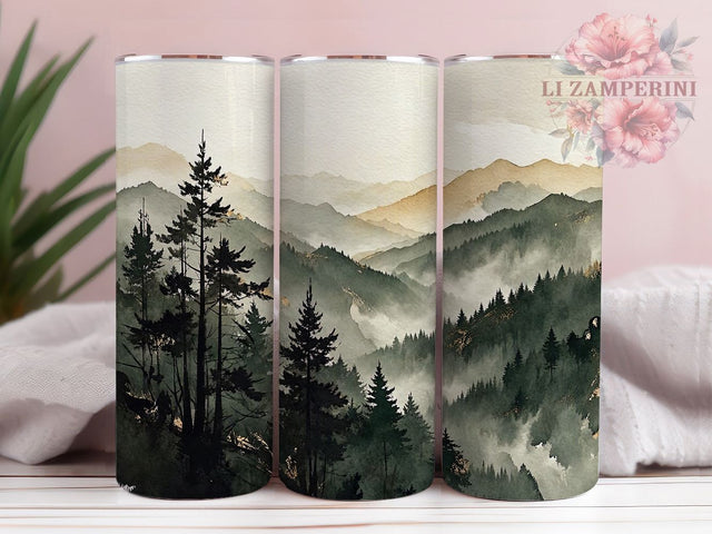 Misty Mountain Forest Ink Wash Art 20oz Tumbler, Misty Mountain, Forest Landscape, Ink Wash Painting, 20oz Tumbler Wrap, Sublimation Design, Zen Nature, Digital Download Sublimation Li Zamperini 