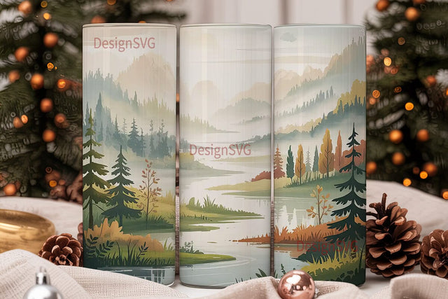 Misty Mountain River 20oz Tumbler Wrap Sublimation DesignSVG 