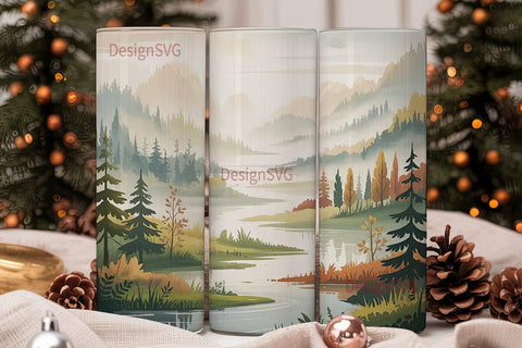 Misty Mountain River 20oz Tumbler Wrap Sublimation DesignSVG 
