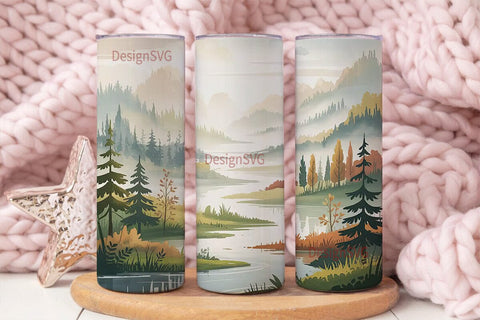 Misty Mountain River 20oz Tumbler Wrap Sublimation DesignSVG 